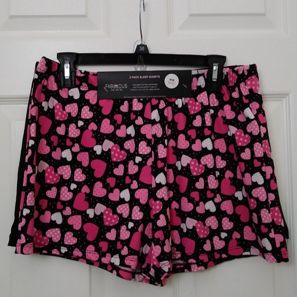 Fabulous Just Like You 2 Pk. Sleep Shorts Black with Hearts & Black - Picture 4 of 14